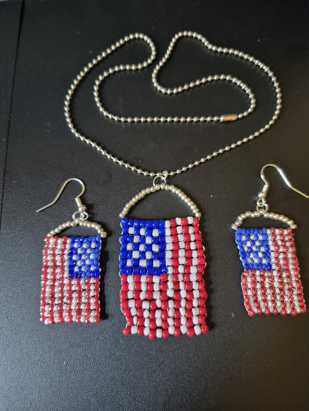 Handcrafted Flag Necklace and Earrings 18" Chain.